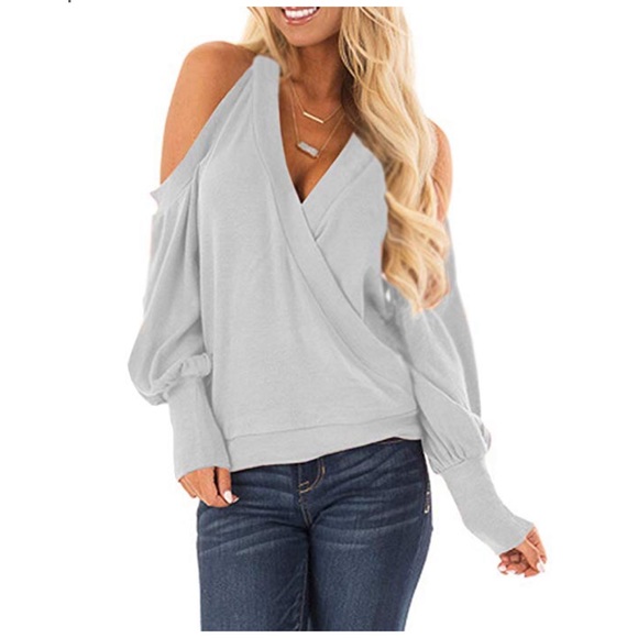 Beautiful women cold shoulder wrap front blouse - Picture 3 of 6